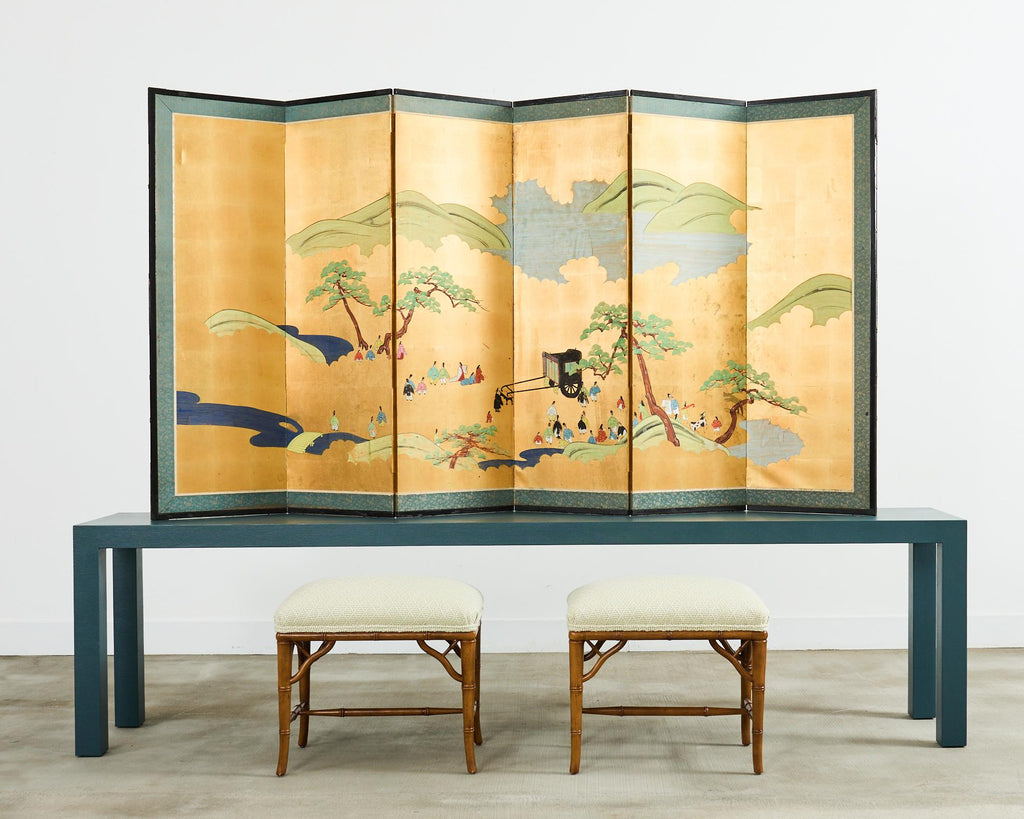 Monumental Lacquered Grasscloth Parsons Console Table 9 Ft.