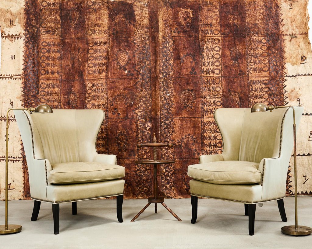 Pair of Midcentury Style Leather Butterfly Wingback Chairs