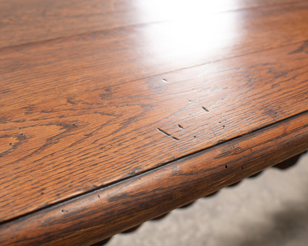 19th C. French Louis XVIII Style Oak Barley Twist Dining Table 7 Ft