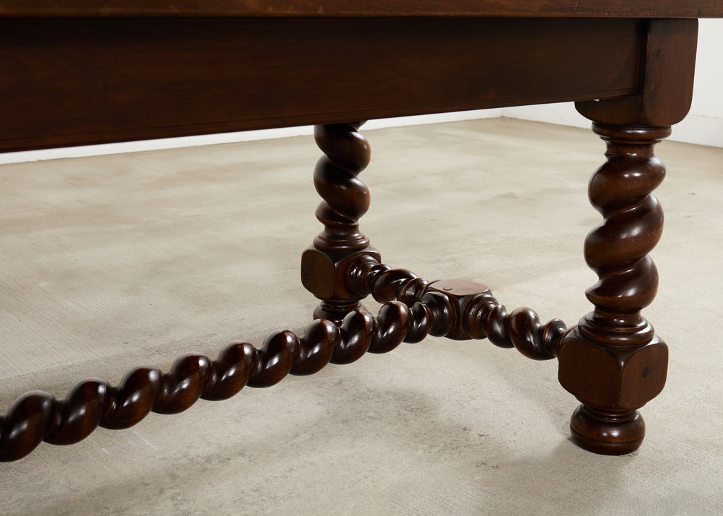 Country French Oak Farmhouse Barley Twist Trestle Dining Table