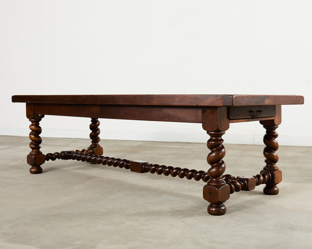 Country French Oak Farmhouse Barley Twist Trestle Dining Table