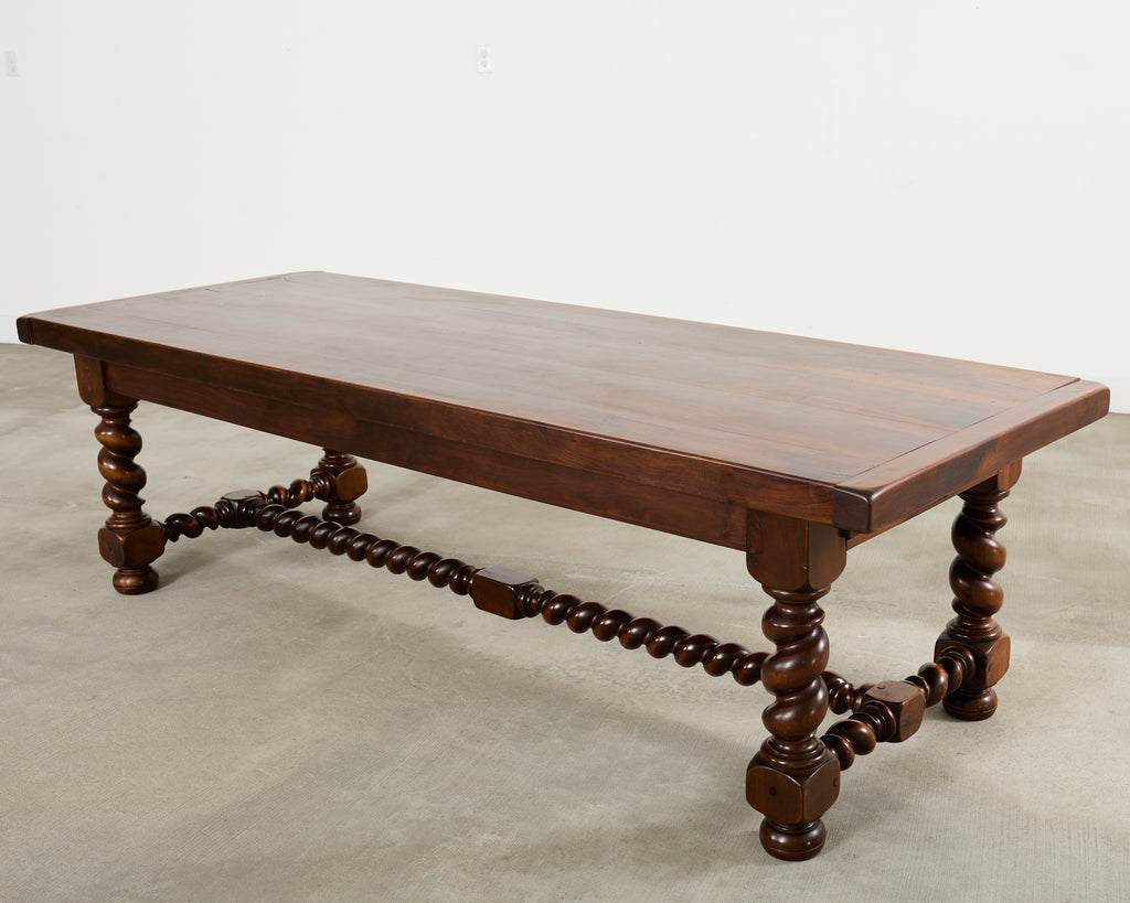 Country French Oak Farmhouse Barley Twist Trestle Dining Table