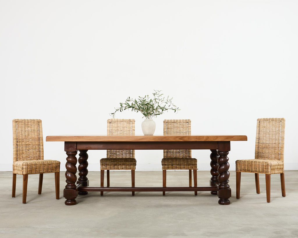 Country English Walnut Farmhouse Barley Twist Dining Table