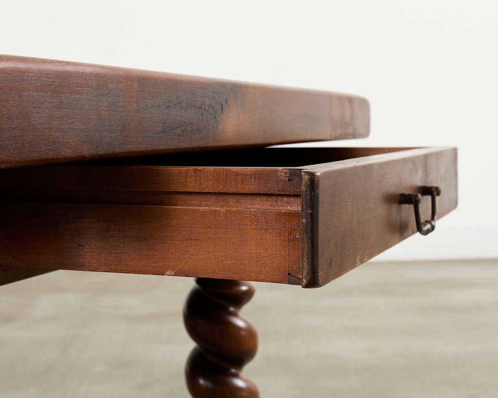 Country French Oak Farmhouse Barley Twist Trestle Dining Table