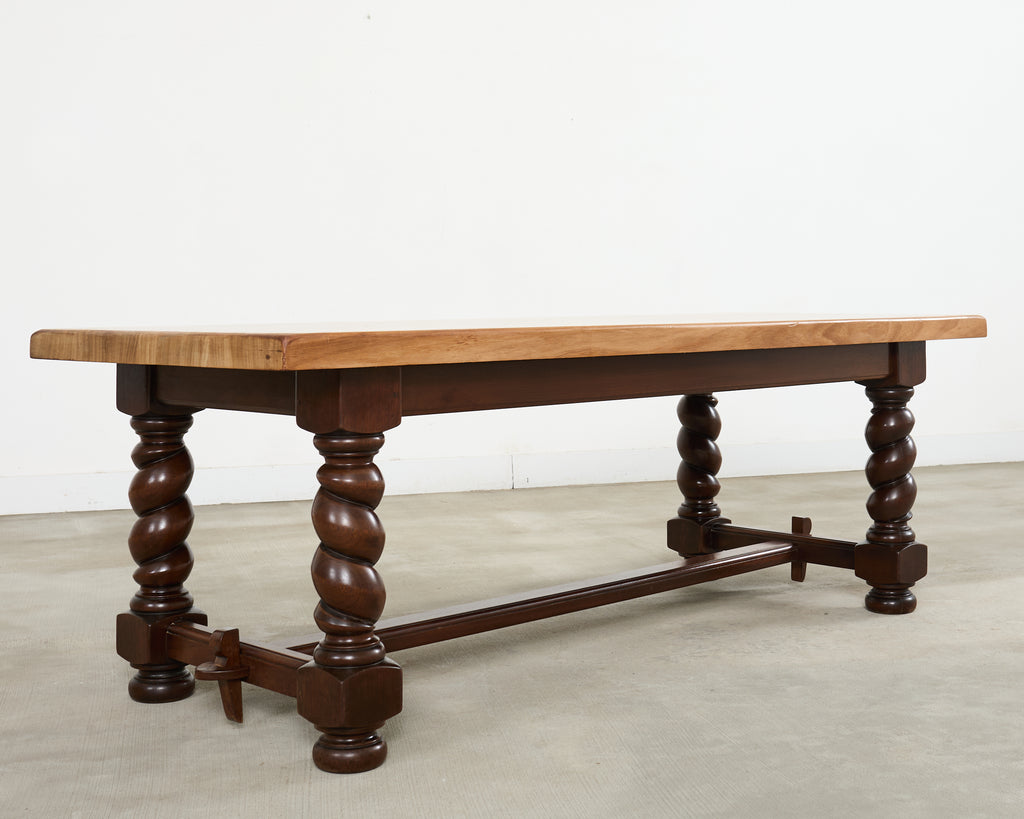Country English Walnut Farmhouse Barley Twist Dining Table