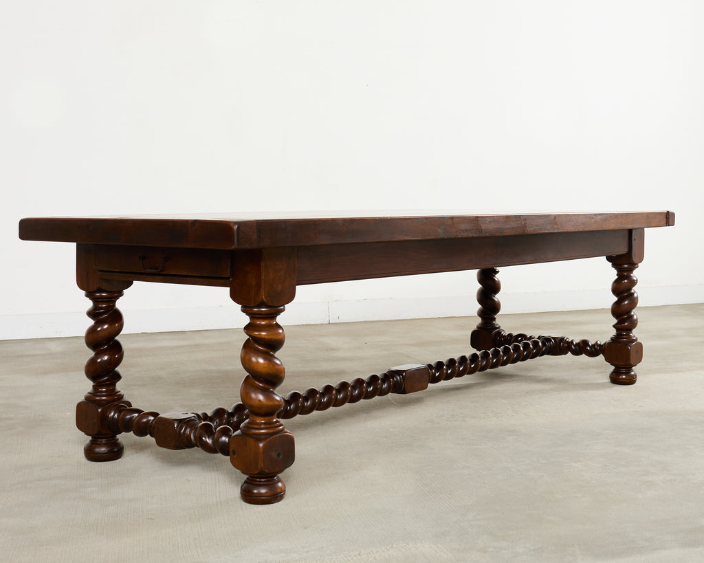 Country French Oak Farmhouse Barley Twist Trestle Dining Table