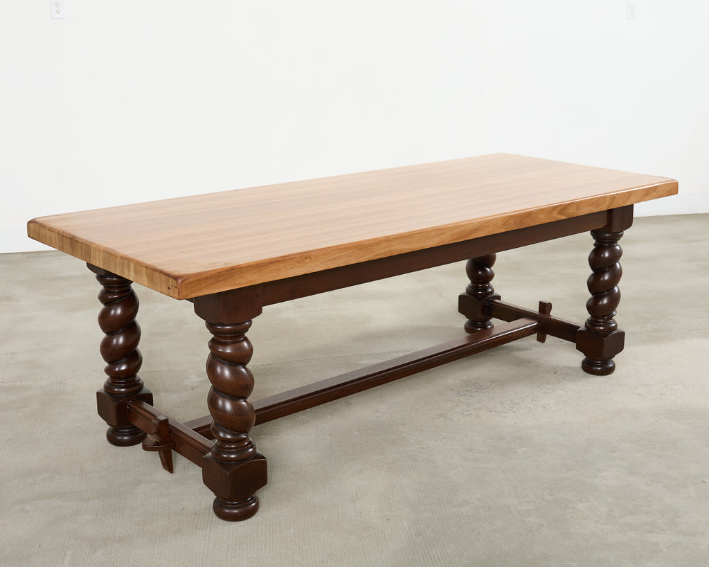 Country English Walnut Farmhouse Barley Twist Dining Table