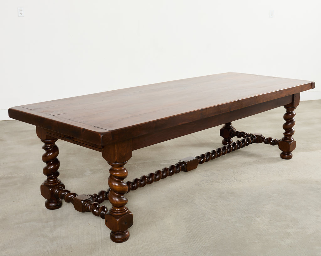 Country French Oak Farmhouse Barley Twist Trestle Dining Table
