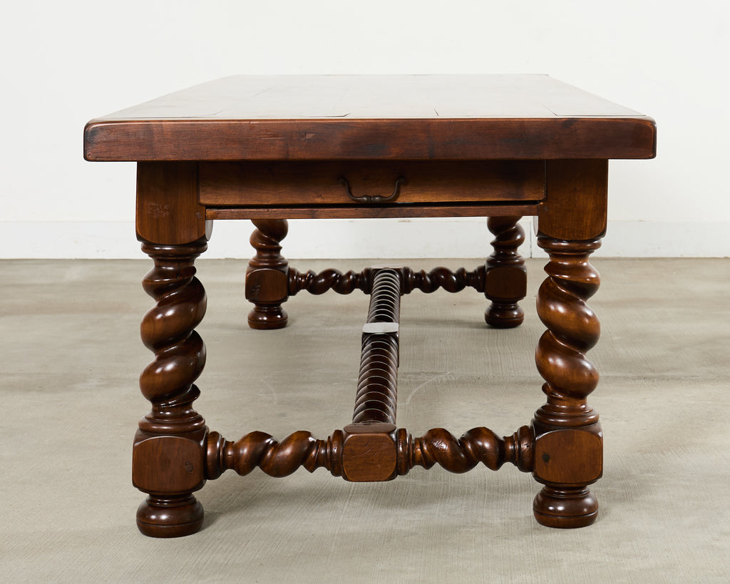 Country French Oak Farmhouse Barley Twist Trestle Dining Table