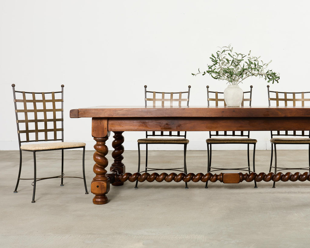 Country French Oak Farmhouse Barley Twist Trestle Dining Table