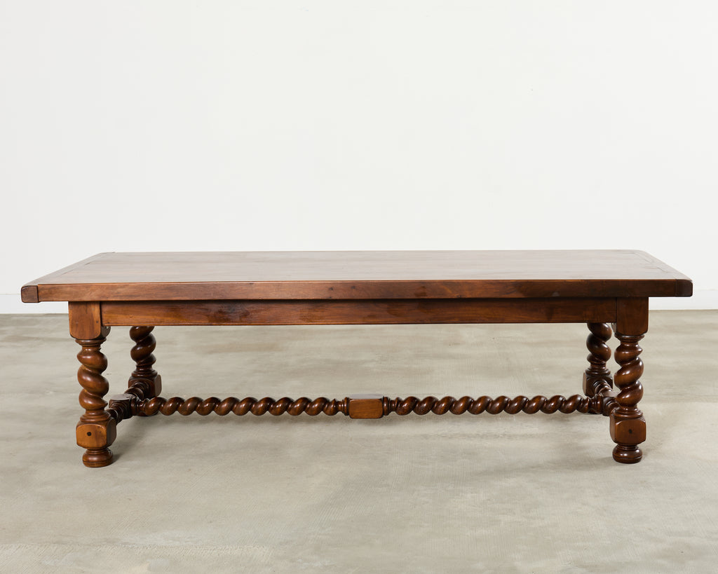 Country French Oak Farmhouse Barley Twist Trestle Dining Table