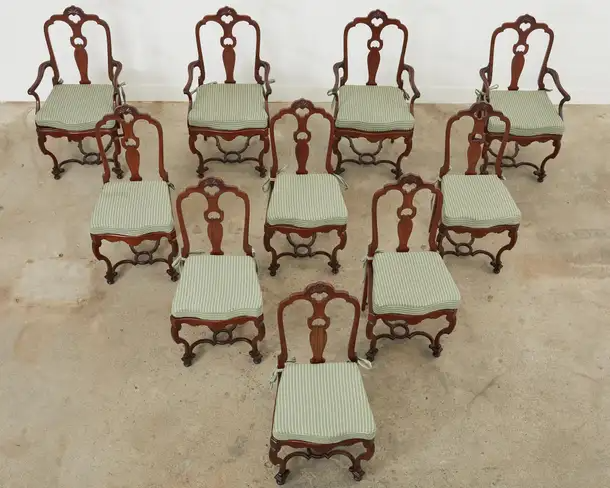 Set of Ten English Chippendale Style Mahogany Dining Chairs