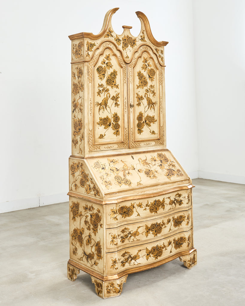 Venetian Style Chinoiserie Decorated Parcel Gilt Secretary