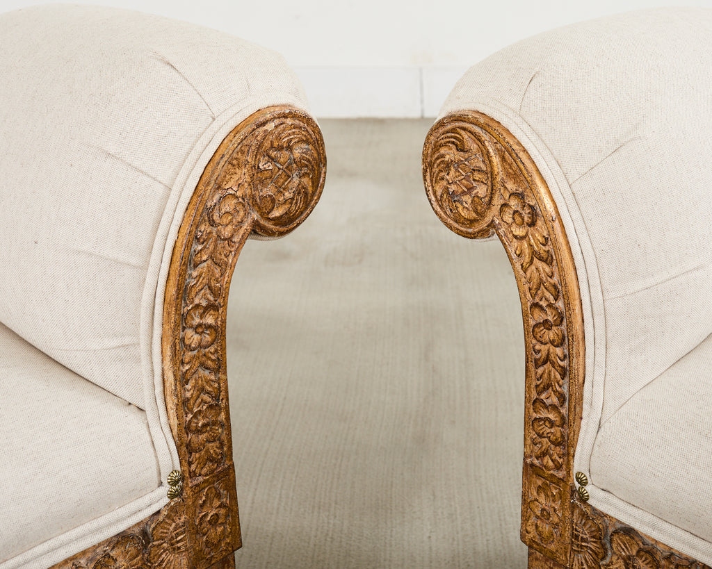 Pair of Italian Baroque Style Scroll Arm Benches 5 Ft.