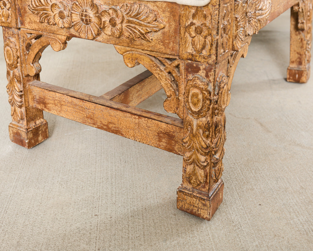 Pair of Italian Baroque Style Scroll Arm Benches 5 Ft.