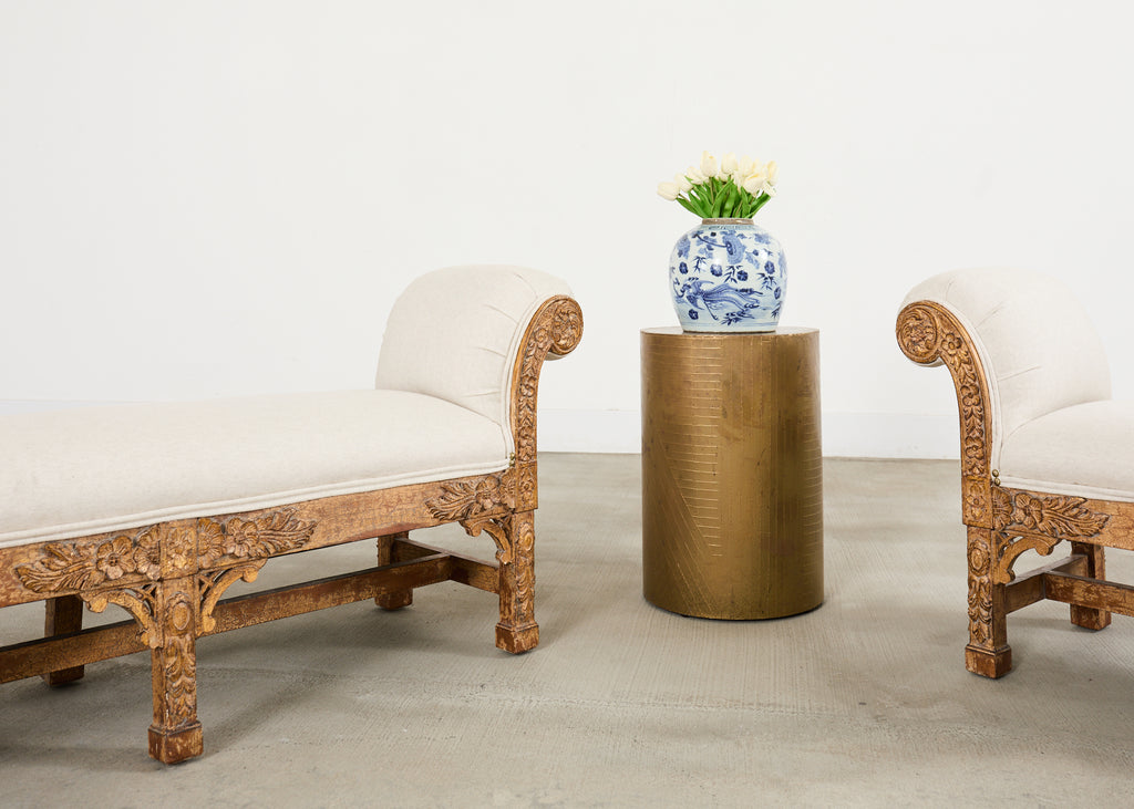 Pair of Italian Baroque Style Scroll Arm Benches 5 Ft.