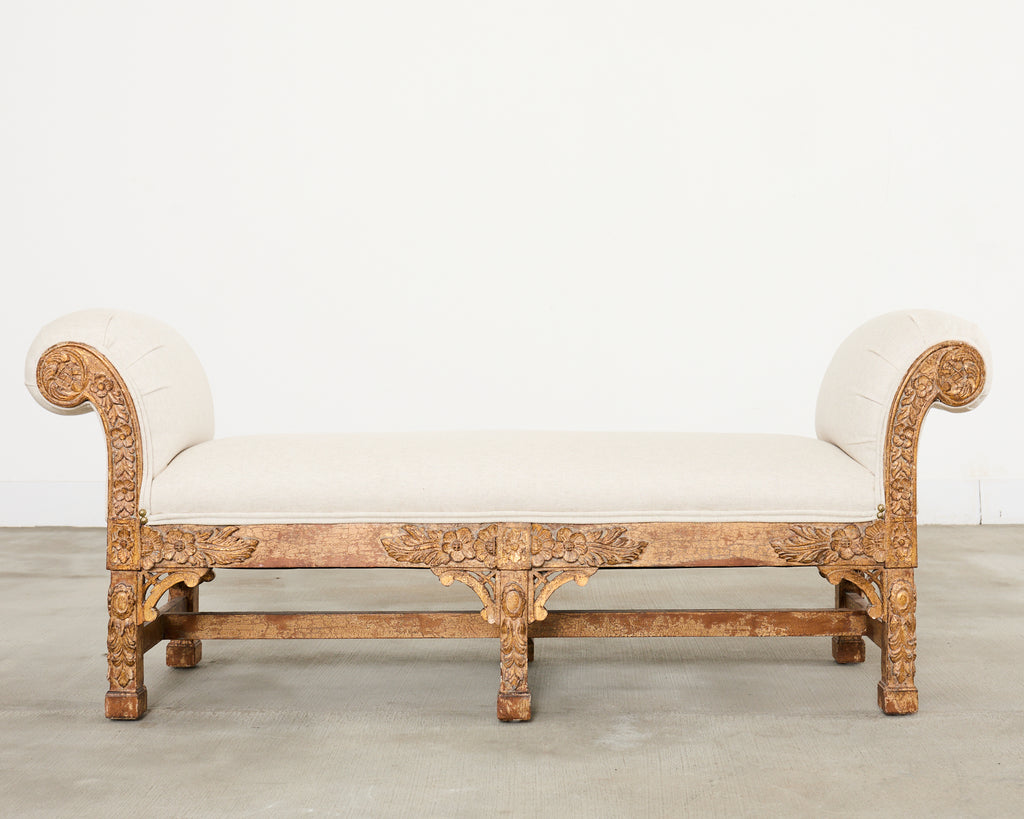 Pair of Italian Baroque Style Scroll Arm Benches 5 Ft.