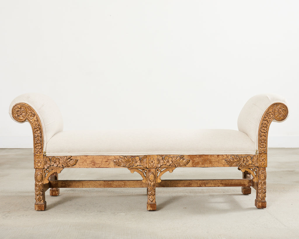 Pair of Italian Baroque Style Scroll Arm Benches 5 Ft.