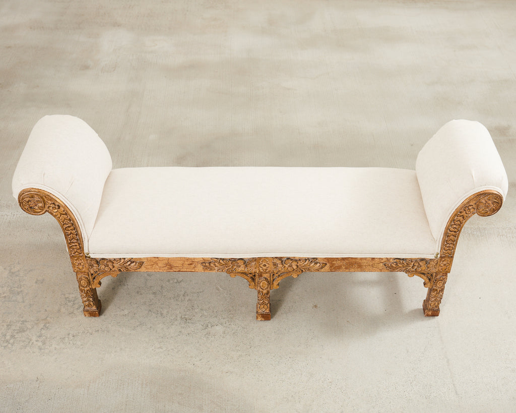 Pair of Italian Baroque Style Scroll Arm Benches 5 Ft.