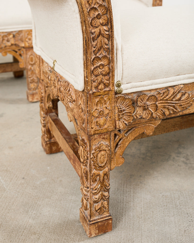 Pair of Italian Baroque Style Scroll Arm Benches 5 Ft.