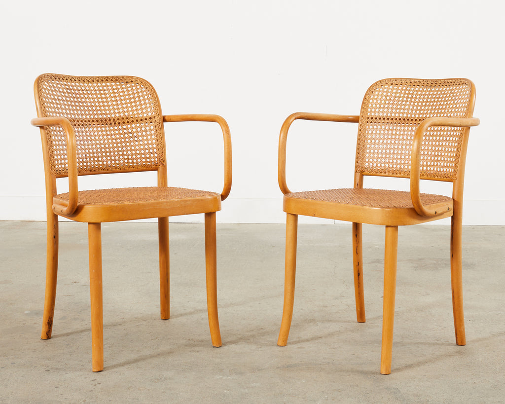 Pair of Josef Hoffman for Thonet Prague Bentwood Dining Chairs