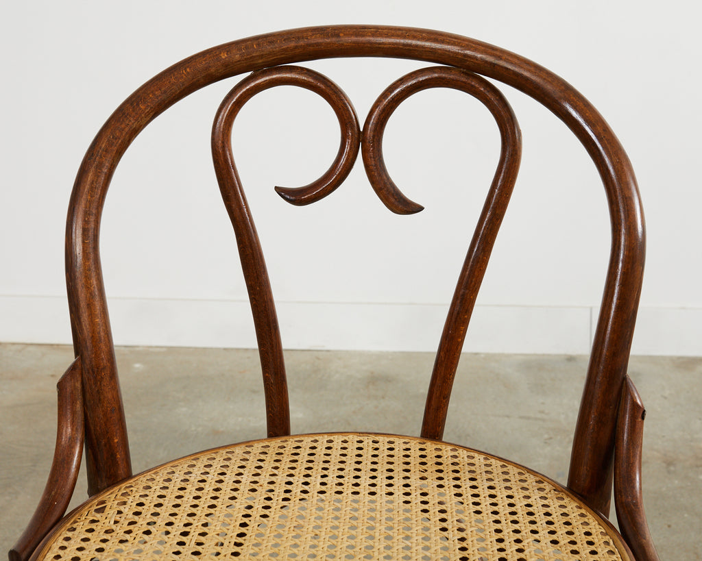 Pair of Thonet Romanian Bentwood Cane Bar Stools