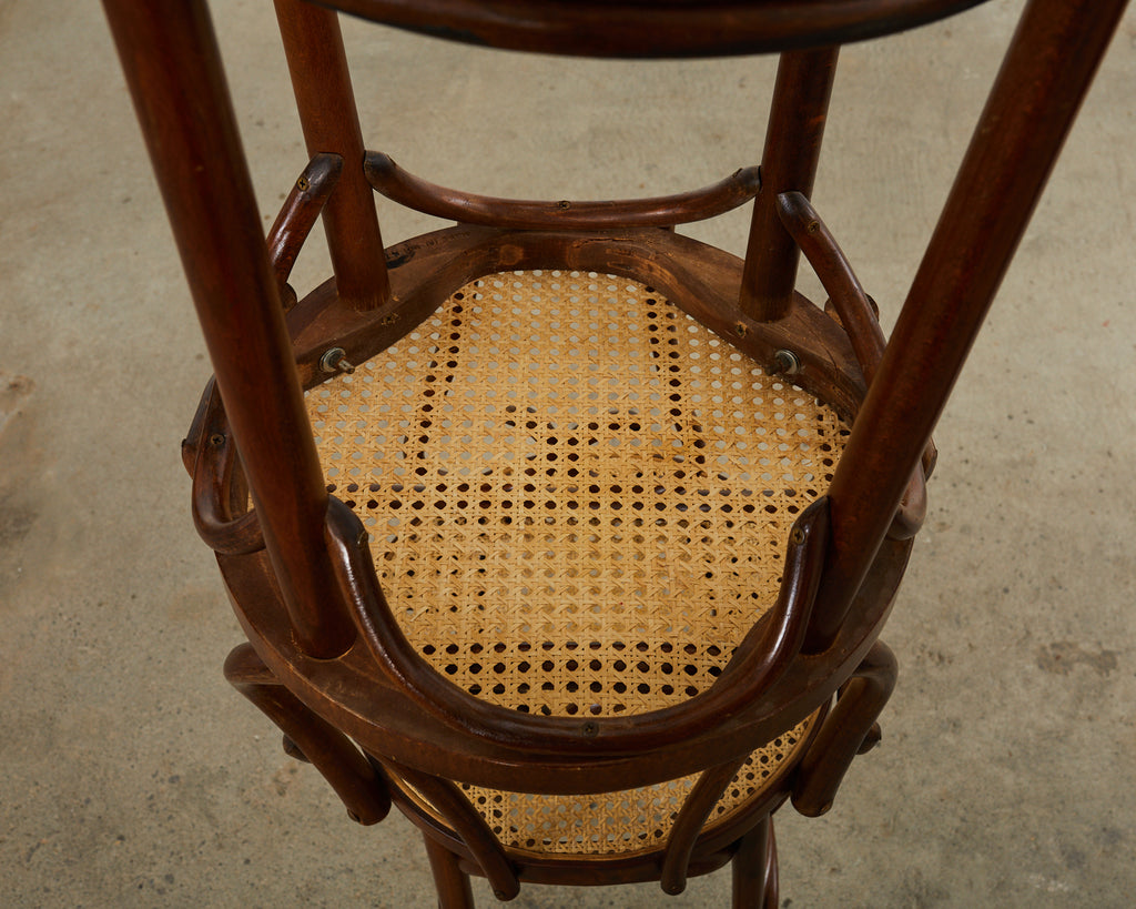 Pair of Thonet Romanian Bentwood Cane Bar Stools