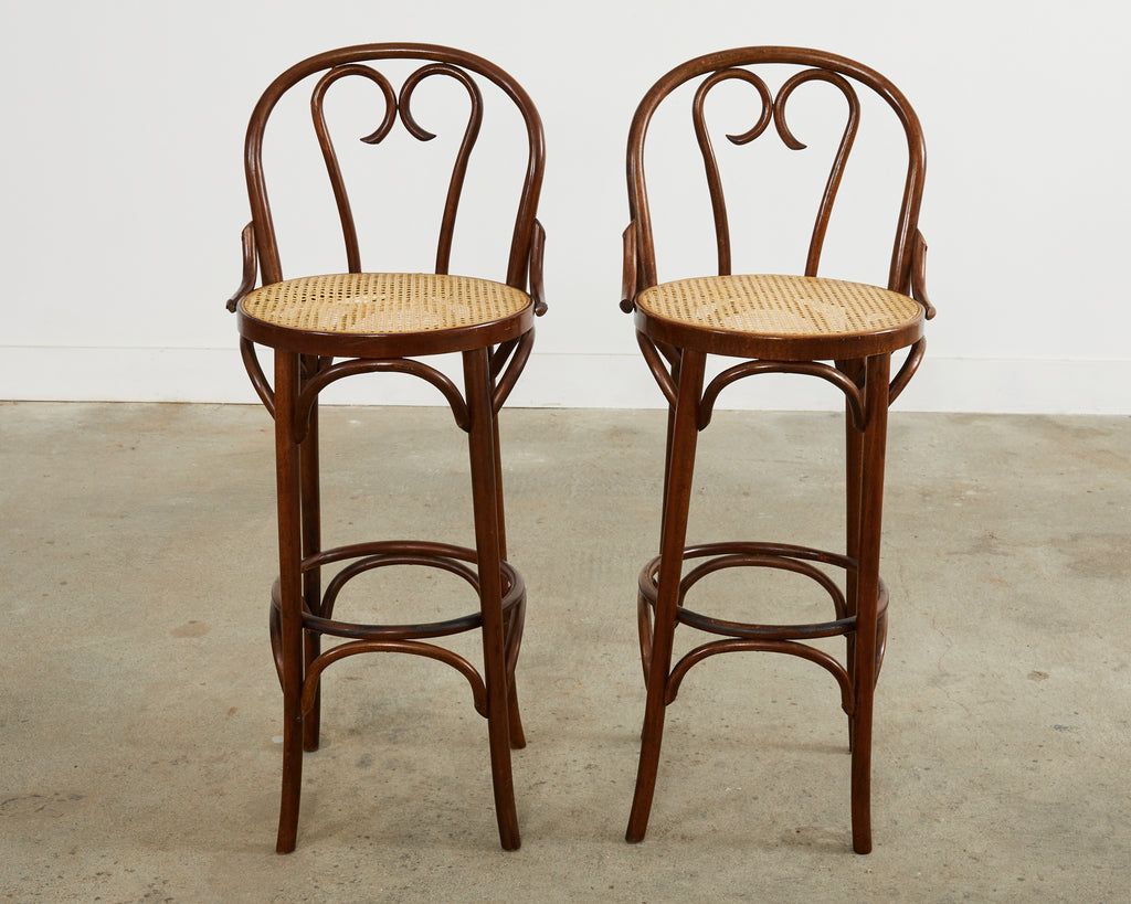 Pair of Thonet Romanian Bentwood Cane Bar Stools