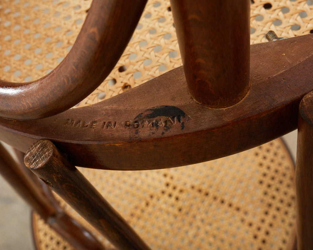 Pair of Thonet Romanian Bentwood Cane Bar Stools