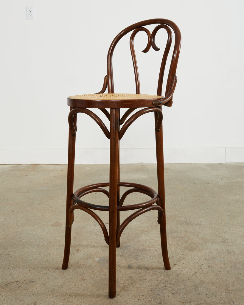 Pair of Thonet Romanian Bentwood Cane Bar Stools
