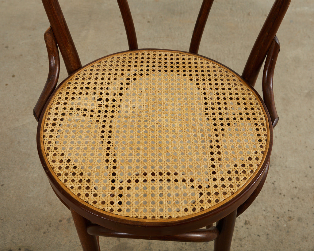 Pair of Thonet Romanian Bentwood Cane Bar Stools