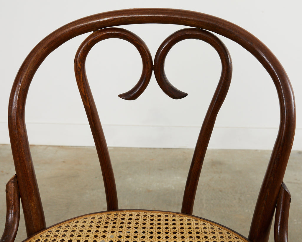 Pair of Thonet Romanian Bentwood Cane Bar Stools