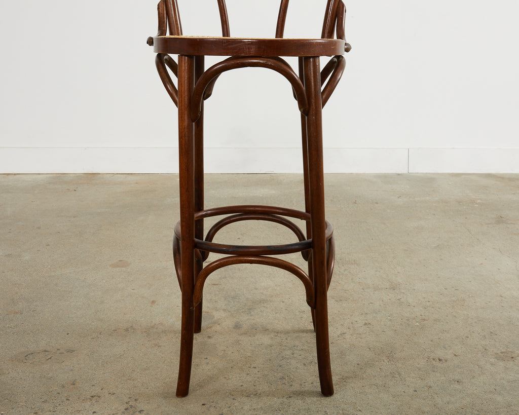 Pair of Thonet Romanian Bentwood Cane Bar Stools