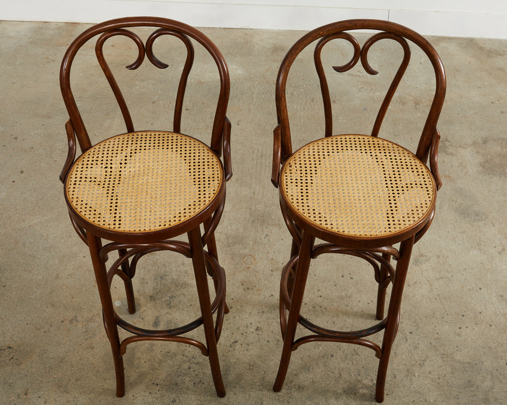 Pair of Thonet Romanian Bentwood Cane Bar Stools