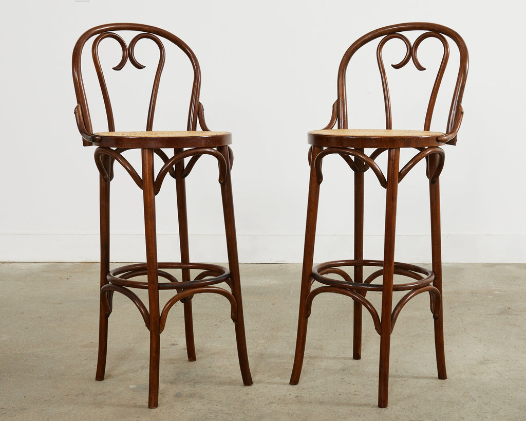 Pair of Thonet Romanian Bentwood Cane Bar Stools