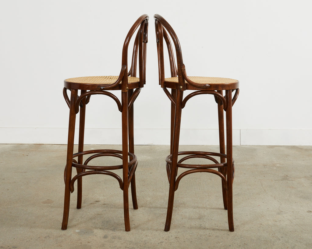 Pair of Thonet Romanian Bentwood Cane Bar Stools