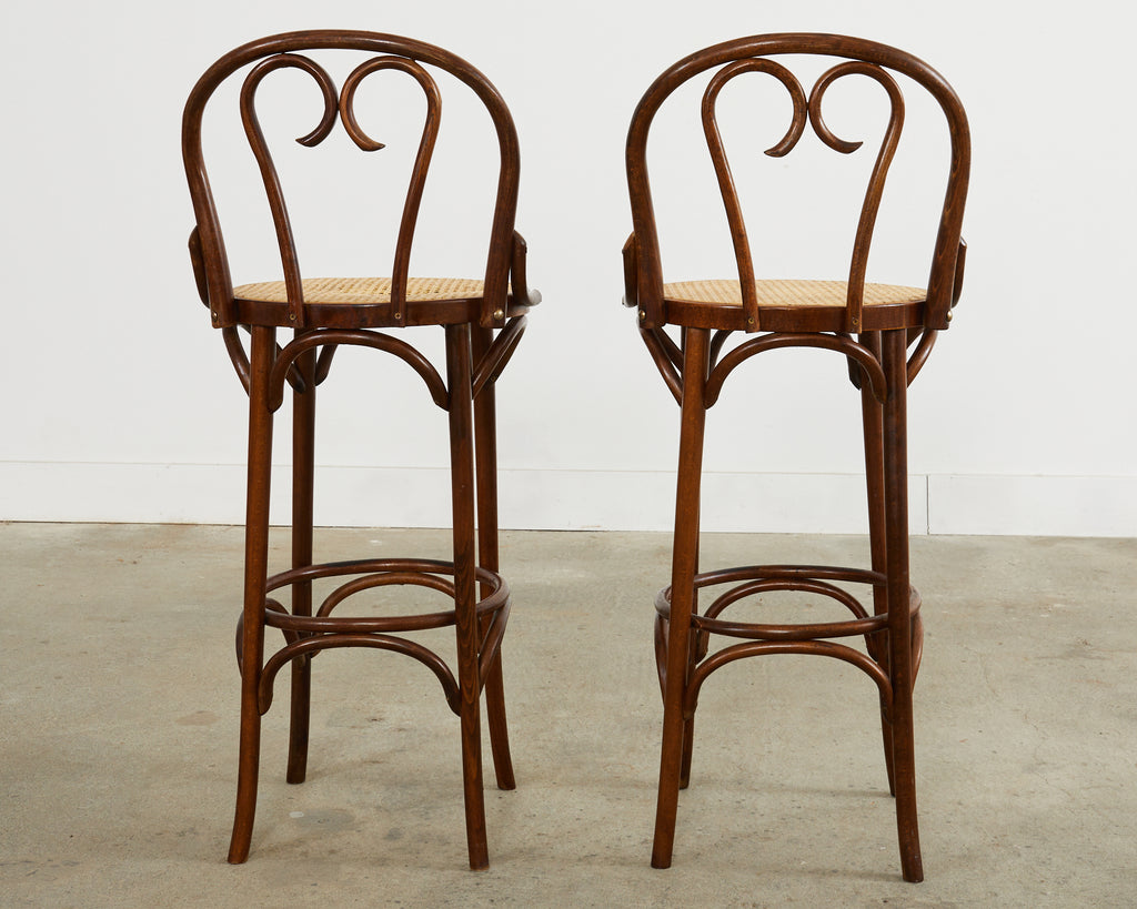 Pair of Thonet Romanian Bentwood Cane Bar Stools