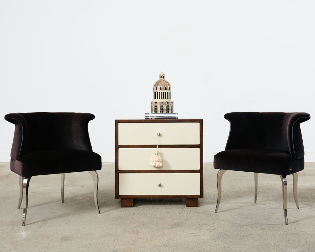 Pair of Fendi Casa Velvet Chrome Tulip Chairs