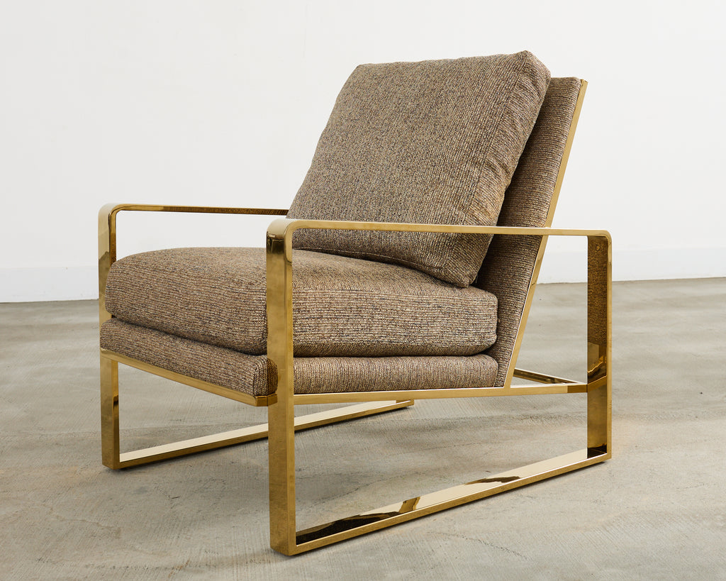 Pair of Milo Baughman Style Brass Lounge Chairs by Bernhardt