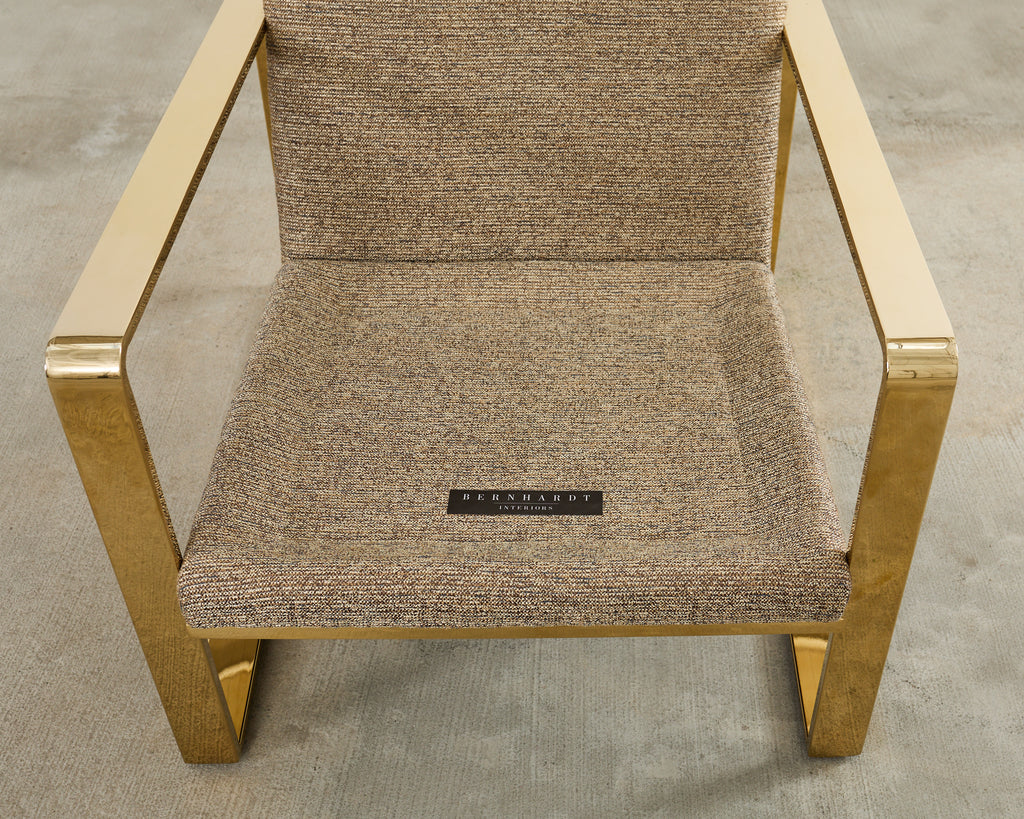Pair of Milo Baughman Style Brass Lounge Chairs by Bernhardt