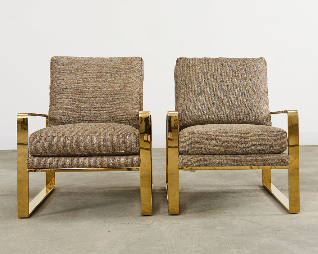 Pair of Milo Baughman Style Brass Lounge Chairs by Bernhardt