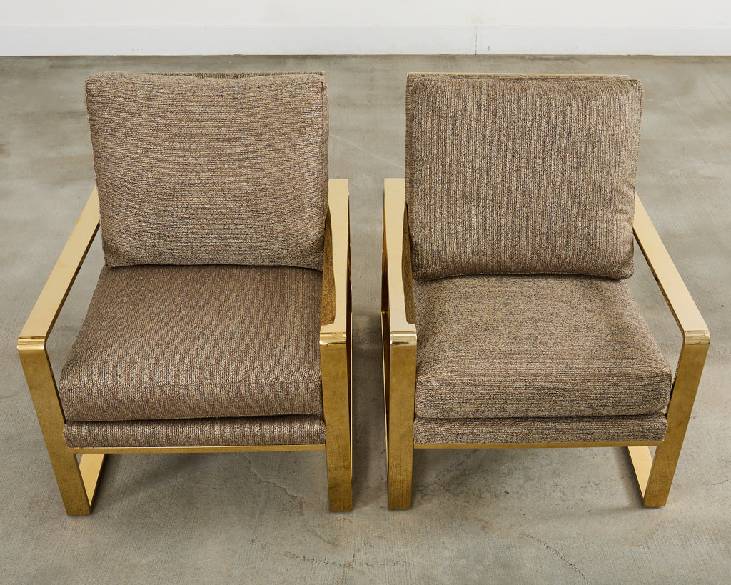 Pair of Milo Baughman Style Brass Lounge Chairs by Bernhardt