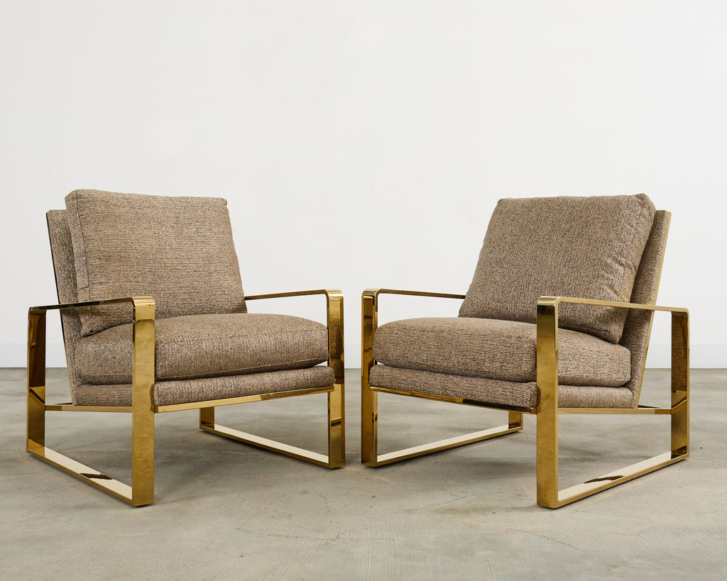 Pair of Milo Baughman Style Brass Lounge Chairs by Bernhardt