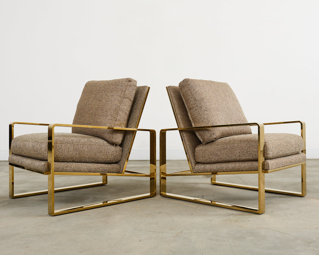 Pair of Milo Baughman Style Brass Lounge Chairs by Bernhardt
