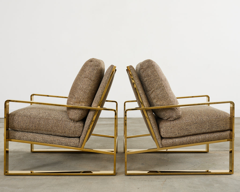 Pair of Milo Baughman Style Brass Lounge Chairs by Bernhardt