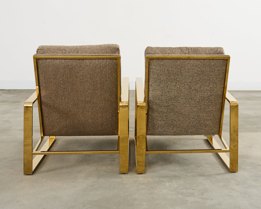 Pair of Milo Baughman Style Brass Lounge Chairs by Bernhardt