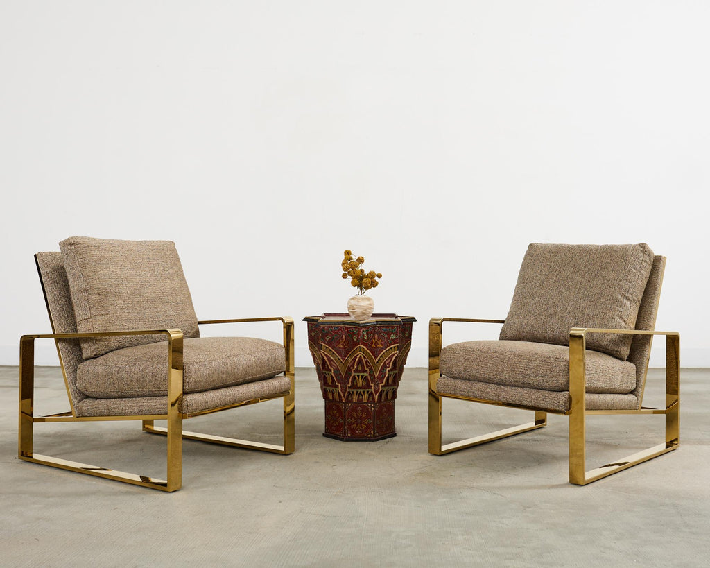 Pair of Milo Baughman Style Brass Lounge Chairs by Bernhardt