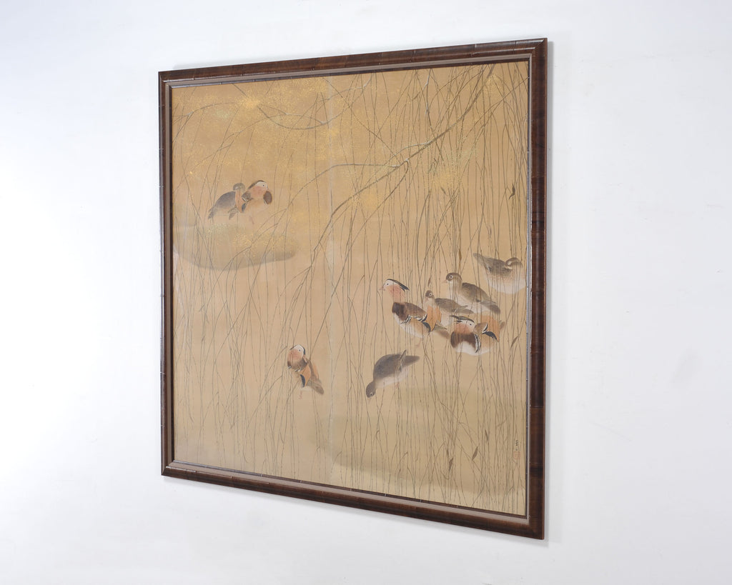 Japanese Taishō/Shōwa Painting Flock of Ducks in Winter Pond