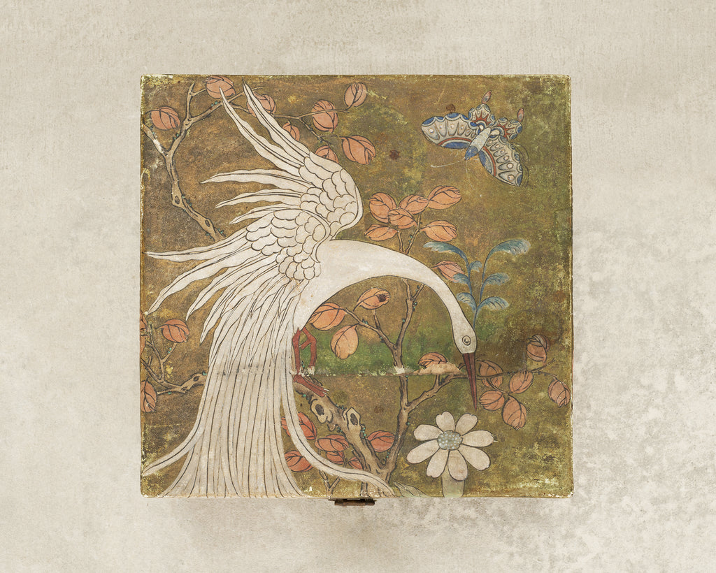 Chinese Qing Style Painted Exotic Birds Leather Trunk Table