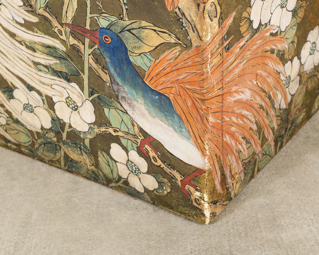 Chinese Qing Style Painted Exotic Birds Leather Trunk Table